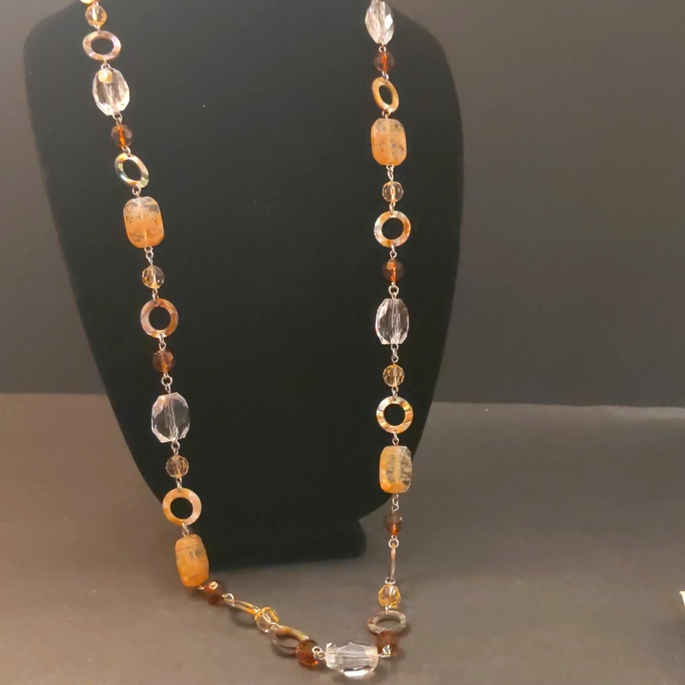 Lia Sophia 38" abalone and clear bead necklace